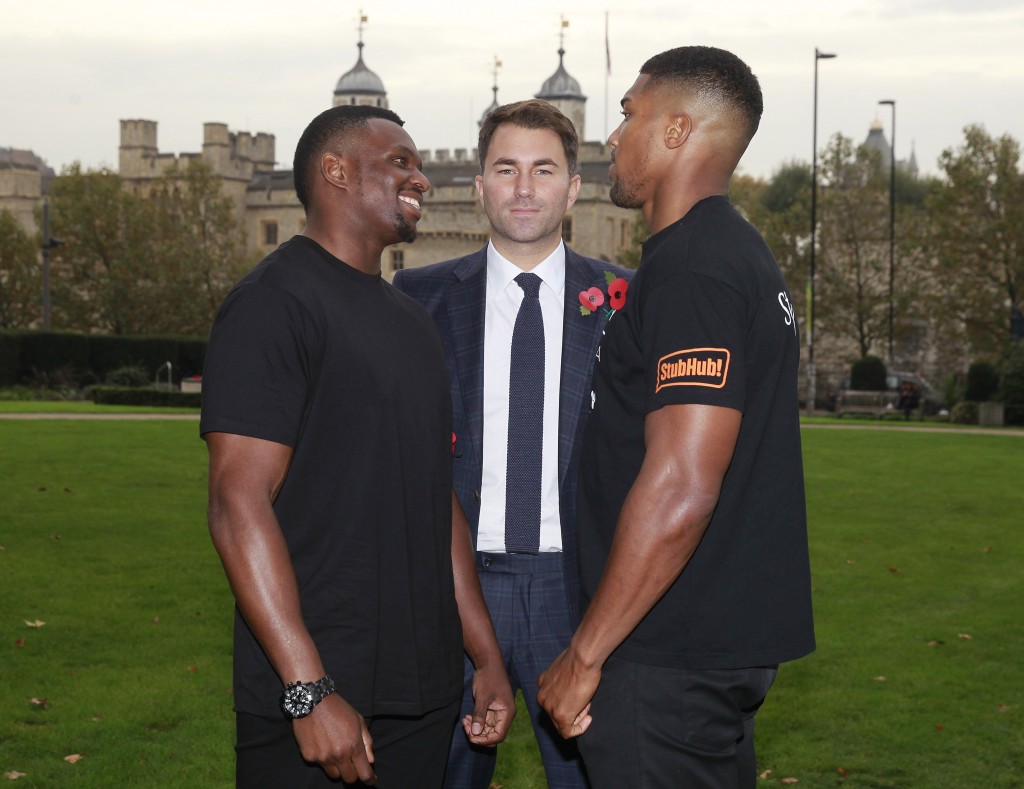 REAL COMBAT MEDIA UK:JOSHUA VS. WHYTE HEADLINES MASSIVE NIGHT ON SKY SPORTS BOX OFFICE. 15 BAD INTENTIONS PRESS CONFERENCE TRINITY HOUSE,TOWER HILL,LONDON PIC;LAWRENCE LUSTIG ANTHONY JOSHUA AND DILLIAN WHITE COME FACE TO FACE AS THEY ANNOUNCE THEIR CLASH FOR THE BRITISH AND COMMONWEALTH HEAVYWEIGHT TITLE AT THE 02 LONDON ON DECEMBER 12TH ON EDDIE HEARNS MATCHROOM PROMOTION