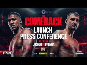 Anthony Joshua and Kristian Prenga face off ahead of their heavyweight fight in Jeddah