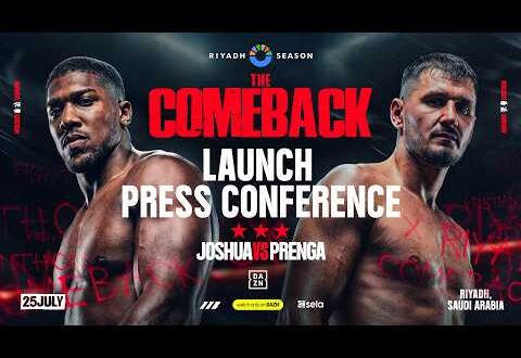 Anthony Joshua and Kristian Prenga face off ahead of their heavyweight fight in Jeddah