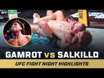 Quillan Salkilld submits Mateusz Gamrot in the UFC Vegas 120 main event in Las Vegas