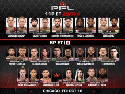 FULL CARD FINALIZED FOR PFL CHICAGO ON OCTOBER 16 AT WINTRUST ARENA