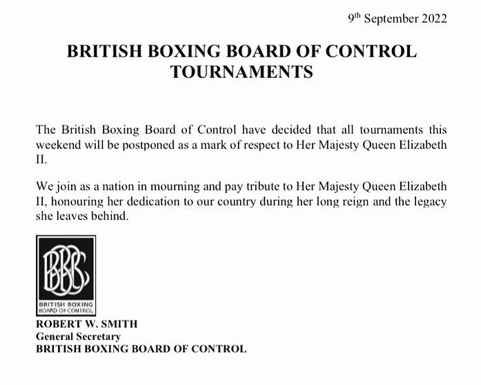British Boxing and Sports Postponed Due to Passing of Elizabeth II 27 306190331 2032202783638119 1171063509028146067 n