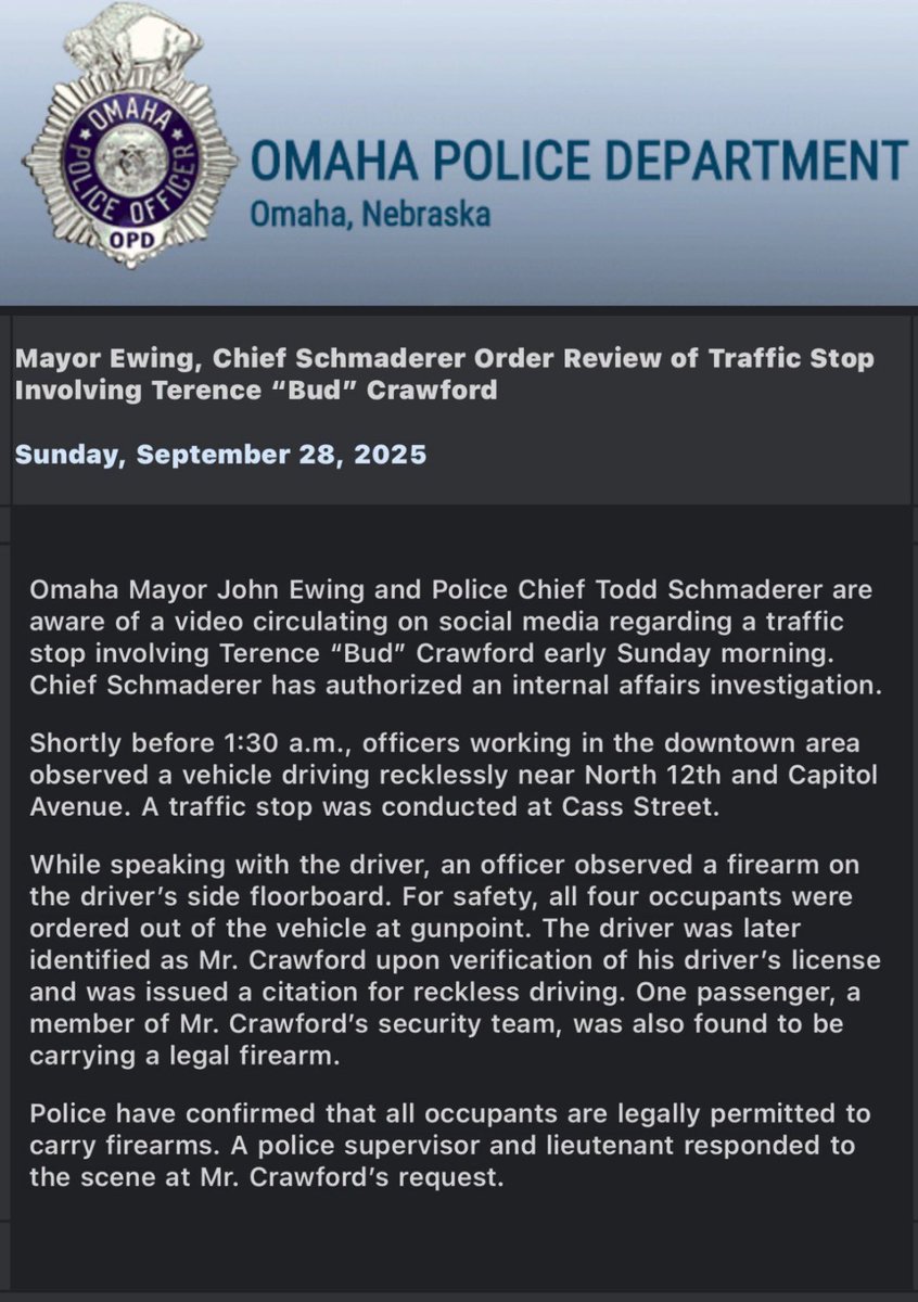 Omaha Police Pull Guns on Terence Crawford and Handcuff Him on His