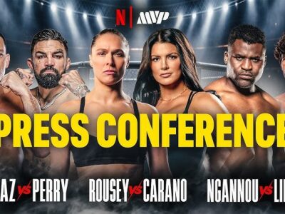 RONDA ROUSEY VS. GINA CARANO & NATE DIAZ VS. MIKE PERRY CONTROVERSIAL NETFLIX MVP NYC PRESS CONFERENCE VIDEO