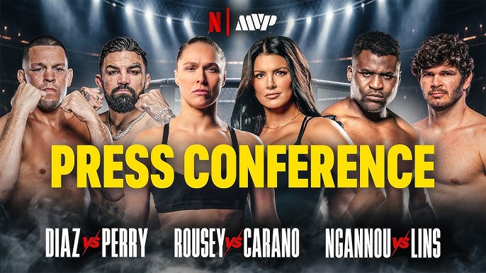 RONDA ROUSEY VS. GINA CARANO & NATE DIAZ VS. MIKE PERRY NETFLIX MVP NYC PRESS CONFERENCE VIDEO