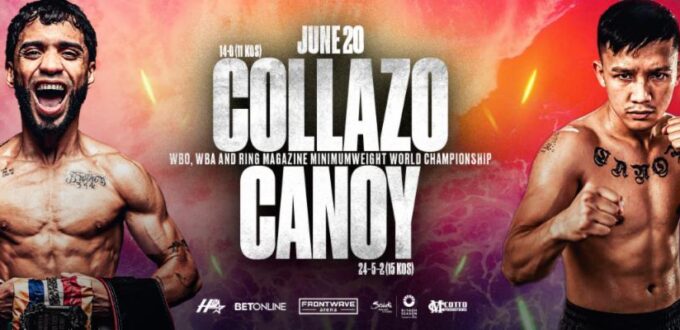 OSCAR COLLAZO TO DEFEND UNIFIED WBA, WBO AND RING MAGAZINE MINIMUMWEIGHT WORLD TITLES AGAINST THE PHILIPPINES’ JOEY CANOY 19 06 20 COLLAZOvsCANOY 1500X500