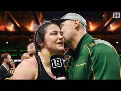 Katie Taylor celebrates her final career win over Flora Pili at Croke Park