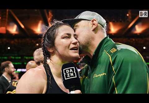 Katie Taylor celebrates her final career win over Flora Pili at Croke Park