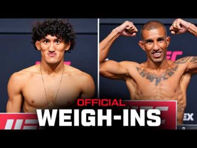 Raul Rosas Jr. and Raoni Barcelos face off at the UFC Vegas 121 ceremonial weigh-in